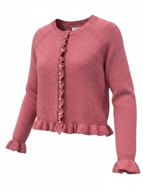 Willow & Wind Pink Ruffle-Trim Knit Cardigan Sweater